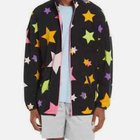 BP NORDSTROM Neon Stars Black Long Sleeve Fleece Zip Up Sweater Sz S - Picture 1 of 5